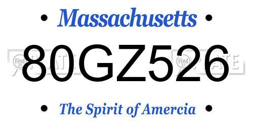 80GZ526 Massachusetts License Plate
