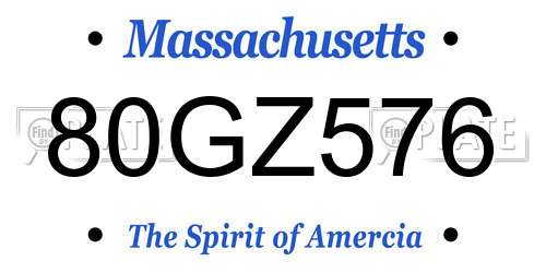 80GZ576 Massachusetts License Plate