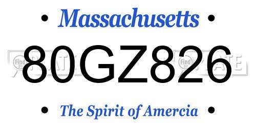 80GZ826 Massachusetts License Plate