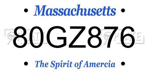 80GZ876 Massachusetts License Plate