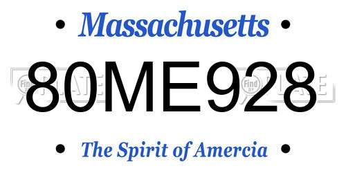 80ME928 Massachusetts License Plate