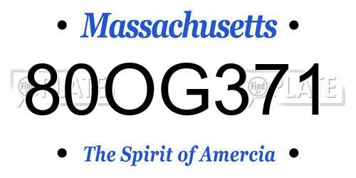 80OG371 Massachusetts License Plate