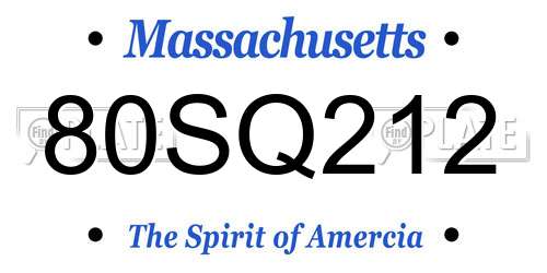 80SQ212 Massachusetts License Plate