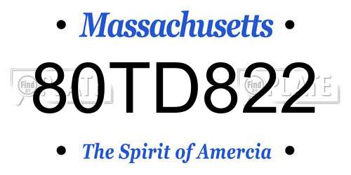 80TD822 Massachusetts License Plate