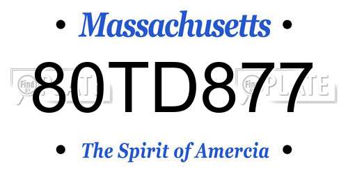 80TD877 Massachusetts License Plate