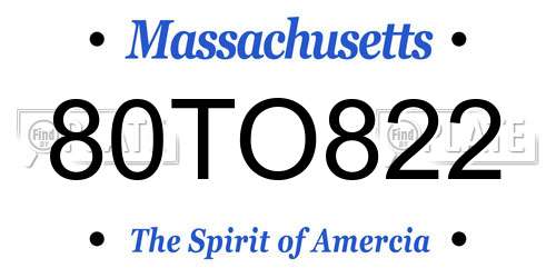 80TO822 Massachusetts License Plate