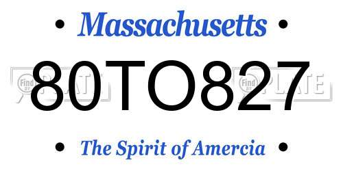 80TO827 Massachusetts License Plate