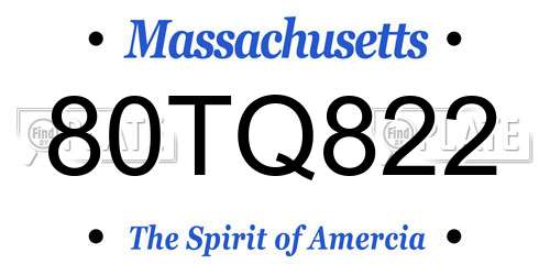 80TQ822 Massachusetts License Plate