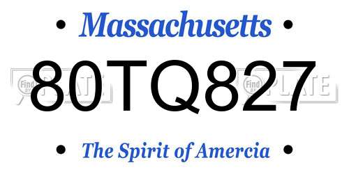 80TQ827 Massachusetts License Plate