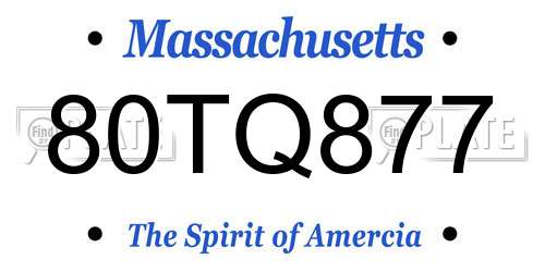 80TQ877 Massachusetts License Plate