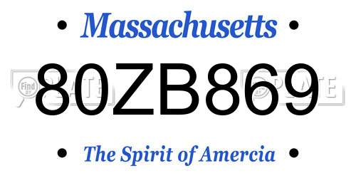 80ZB869 Massachusetts License Plate