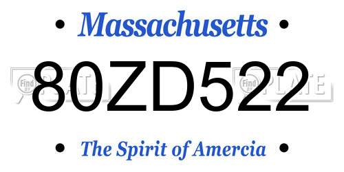 80ZD522 Massachusetts License Plate