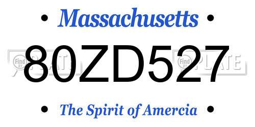 80ZD527 Massachusetts License Plate