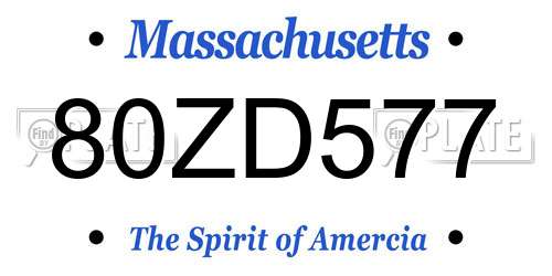 80ZD577 Massachusetts License Plate