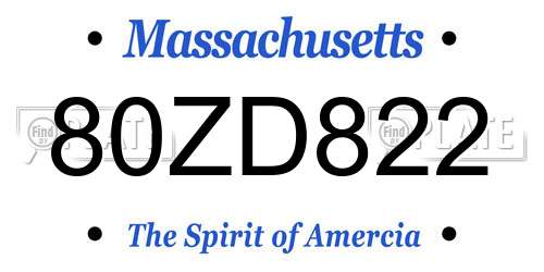 80ZD822 Massachusetts License Plate