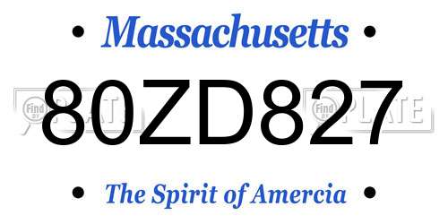 80ZD827 Massachusetts License Plate