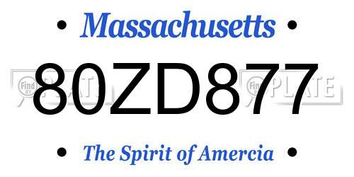 80ZD877 Massachusetts License Plate