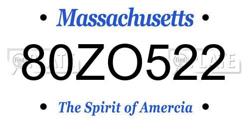80ZO522 Massachusetts License Plate