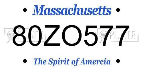 80ZO577 Massachusetts License Plate
