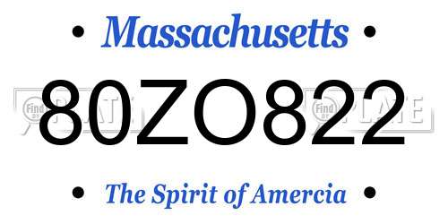 80ZO822 Massachusetts License Plate