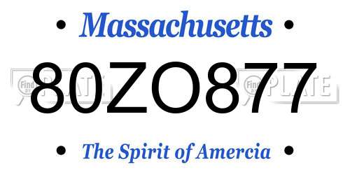 80ZO877 Massachusetts License Plate