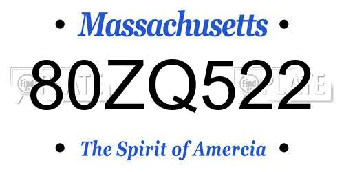 80ZQ522 Massachusetts License Plate