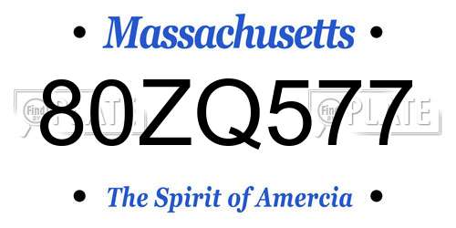 80ZQ577 Massachusetts License Plate