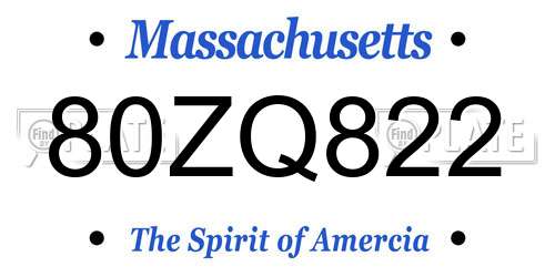 80ZQ822 Massachusetts License Plate