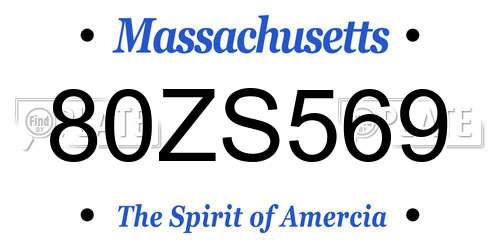 80ZS569 Massachusetts License Plate