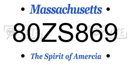 80ZS869 Massachusetts License Plate