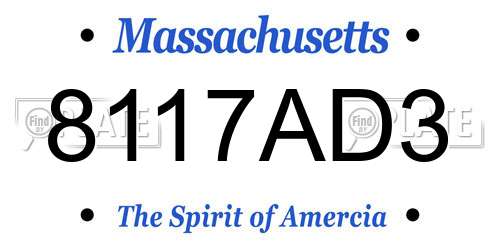 8117AD3 Massachusetts License Plate