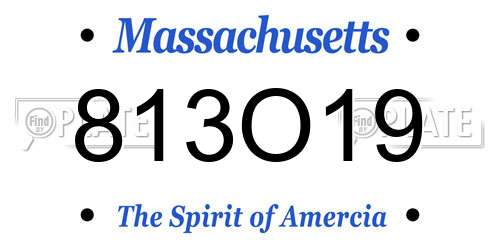 813O19 Massachusetts License Plate