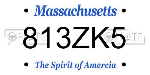 813ZK5 Massachusetts License Plate