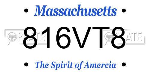 816VT8 Massachusetts License Plate