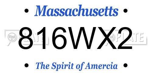 816WX2 Massachusetts License Plate