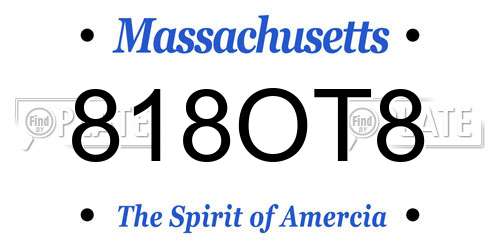 818OT8 Massachusetts License Plate