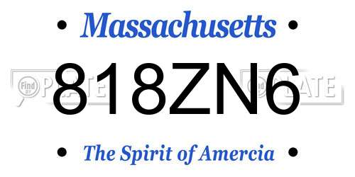 818ZN6 Massachusetts License Plate