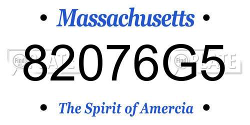 82076G5 Massachusetts License Plate