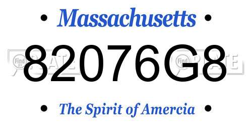 82076G8 Massachusetts License Plate