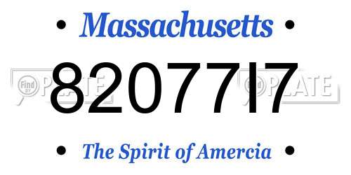 82077I7 Massachusetts License Plate