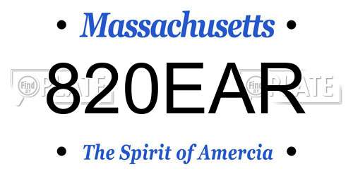 820EAR Massachusetts License Plate
