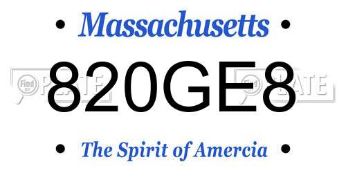 820GE8 Massachusetts License Plate