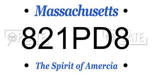 821PD8 Massachusetts License Plate