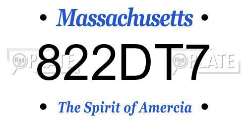 822DT7 Massachusetts License Plate