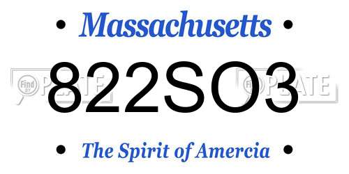 822SO3 Massachusetts License Plate