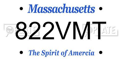 822VMT Massachusetts License Plate