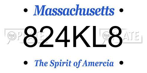 824KL8 Massachusetts License Plate
