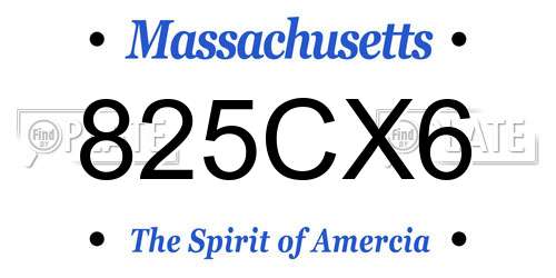825CX6 Massachusetts License Plate