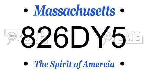 826DY5 Massachusetts License Plate