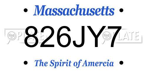 826JY7 Massachusetts License Plate